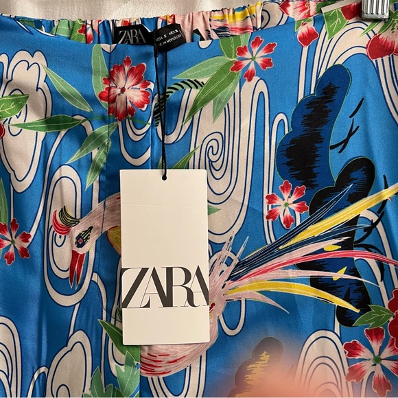 Zara Wide Leg Floral Pants Small Blue Floral - Picture 9 of 10